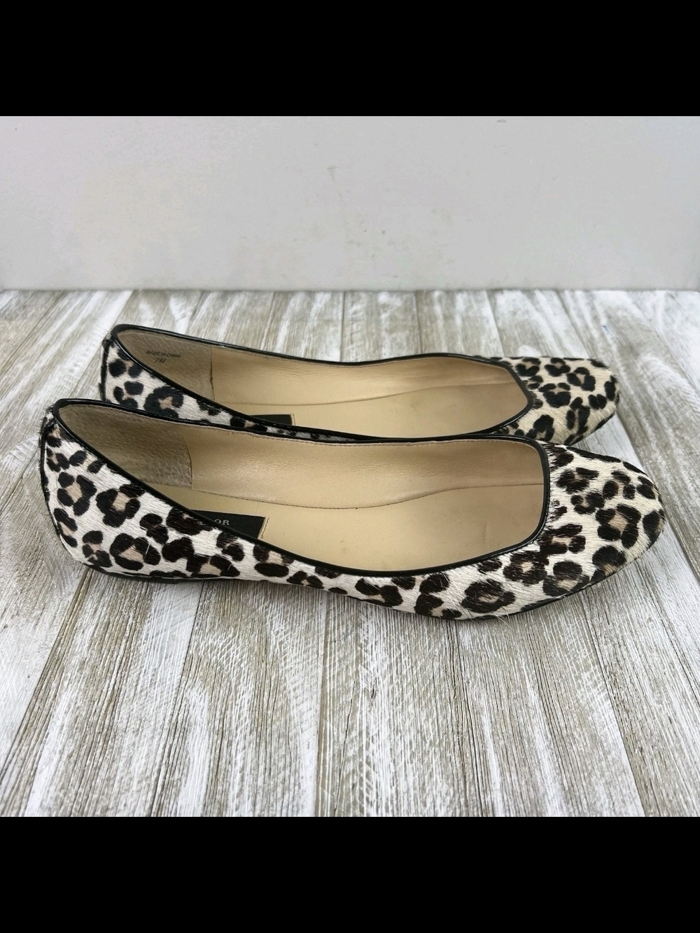 Ann Taylor Cheetah Print Ballet Flats in Beige and Black Pony Hair
